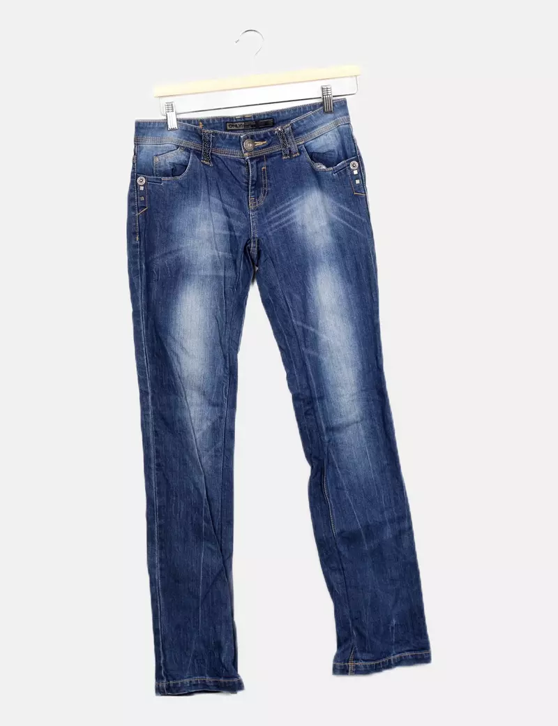 Blue denim pants only.