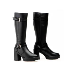 Botas Mujer Piel Negro Hebillas Tacón Alto
