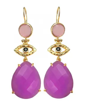 Long Dangling Earrings with Stones and Special Gold Plating for Weddings.