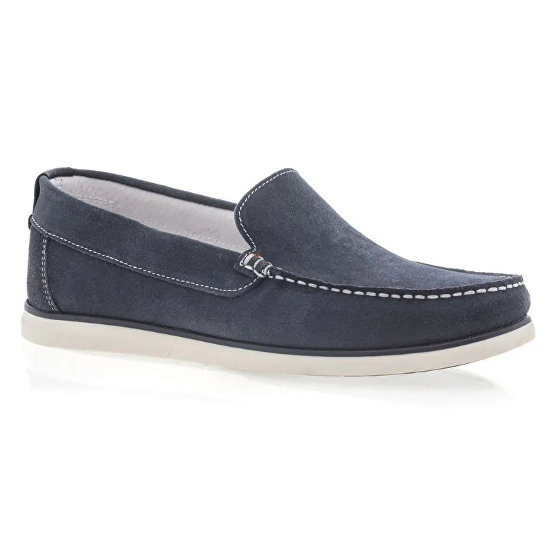 Blue men's boat shoes.