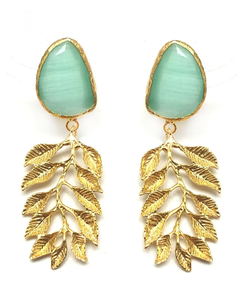 PENDIENTES LARGOS VERDE AGUA MUJER PIEDRAS JOYAS BODAS