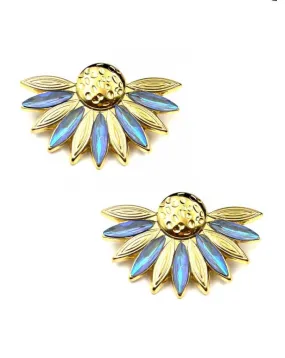 Pendientes Madrid with Blue and Gold Beautiful Flower for Day Weddings and Communions