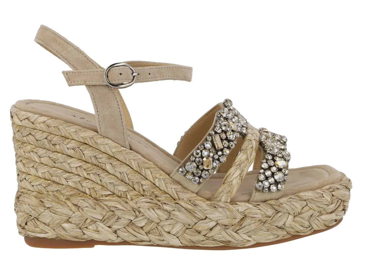 Sandalias joya de rafia con pedrería