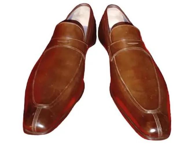 Santoni Mocasín Penny en piel marrón para hombre Castaño 