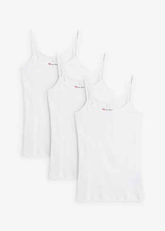 3-Pack White Thin-Strap Tank Tops