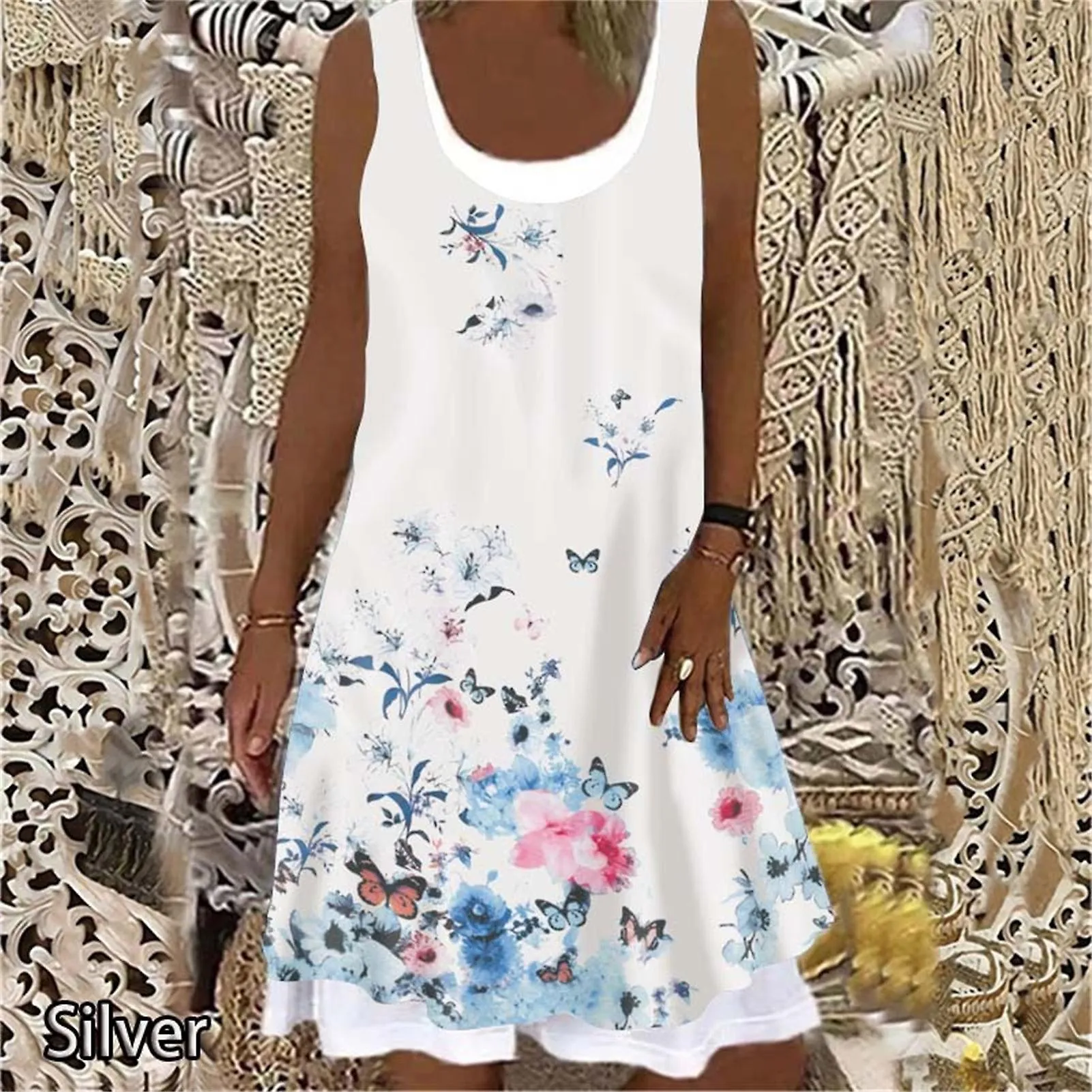 Boho Style Summer Dress for Women, Plus Size with Round Collar, Ideal for Beach Wear