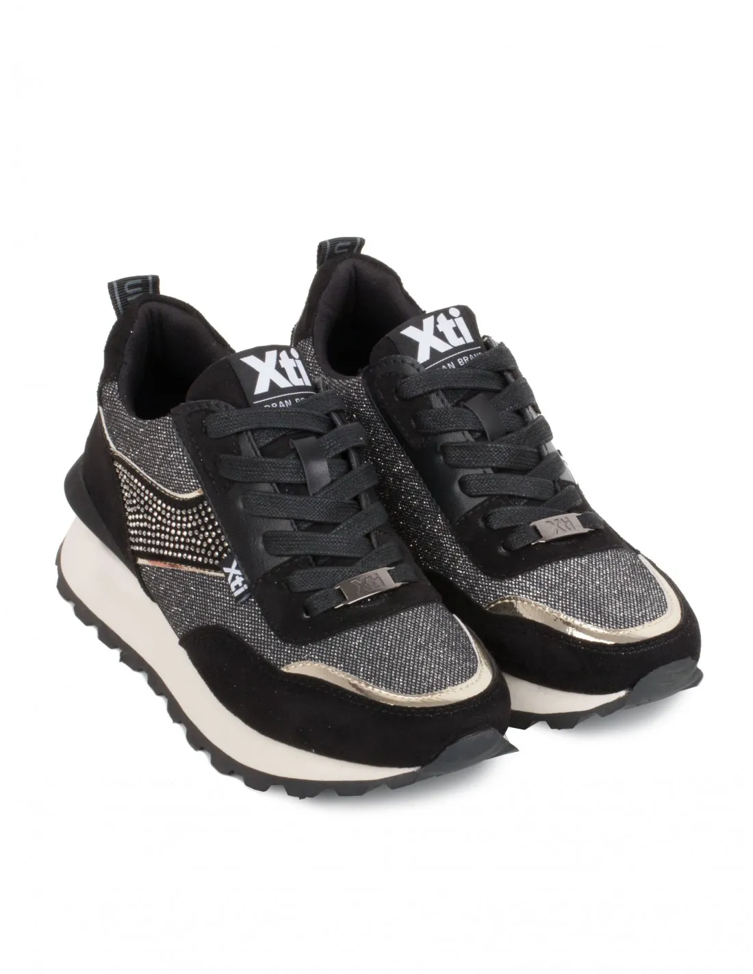 XTI Zapatillas Brillos Strass Negras